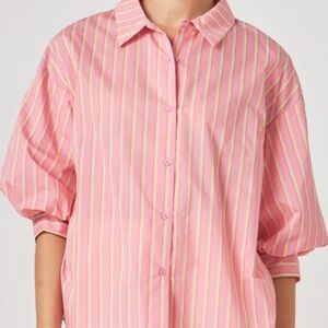 English Factory- Pink and Yellow Striped Button-Up Shirt- size Small